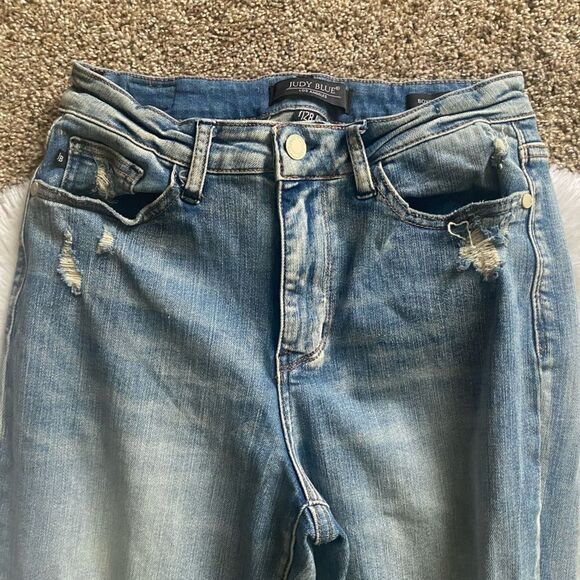 Judy Blue Boyfriend Fit Jeans Distressed Womens Size 7 28 Stretchy Raw Ankle - Picture 3 of 10
